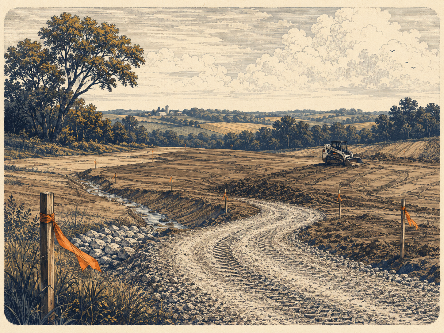 Site preparation with grading equipment